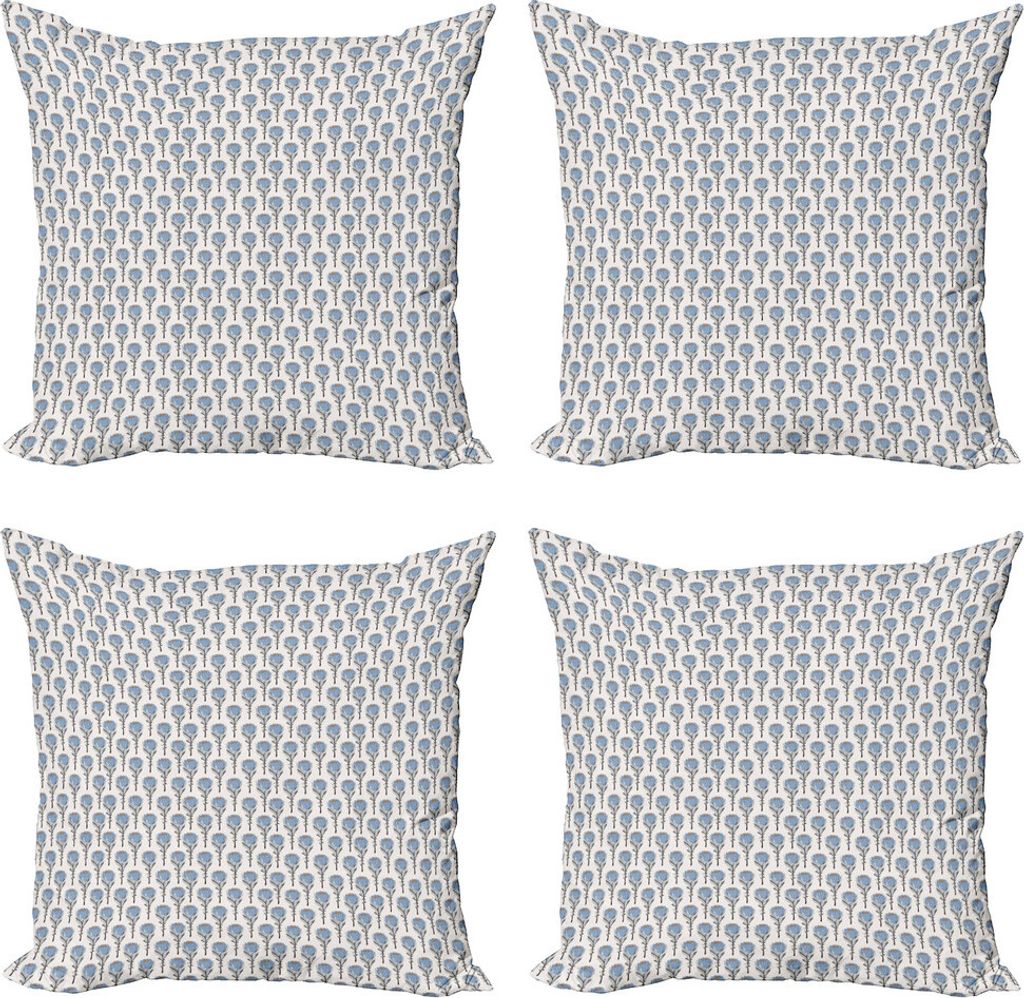 ABAKUHAUS Dusty Blau Kissenbezug Set (4 Stück), Protea-Blumen-Muster, Moderner Doppelseitiger Digitaldruck, 40 cm x 40 cm, Elfenbein, Blau, Grau