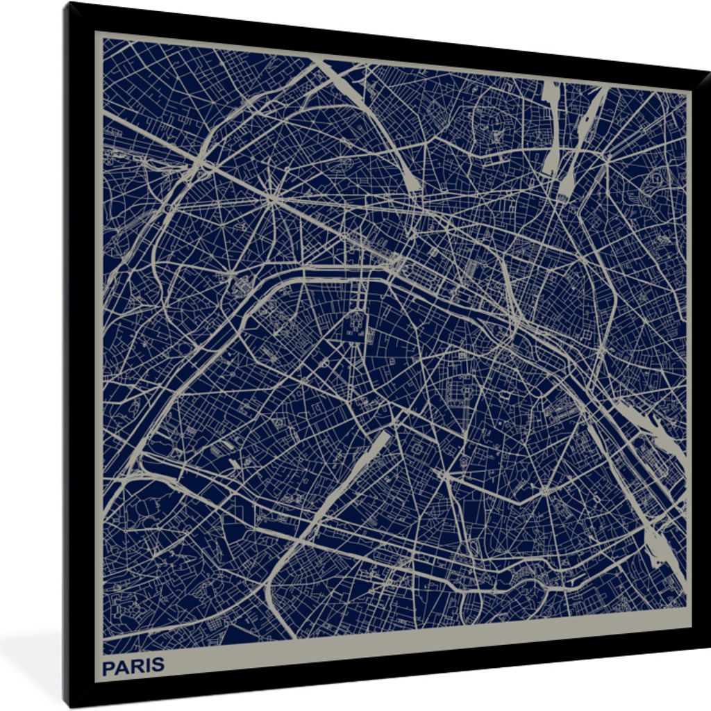 MuchoWow Gerahmtes Poster Paris - Karte - Frankreich 40x40 cm - Poster mit Schwarzem Bilderrahmen Wandposter Rahmen Foto Bilder - Mit Rahmen - Wa...