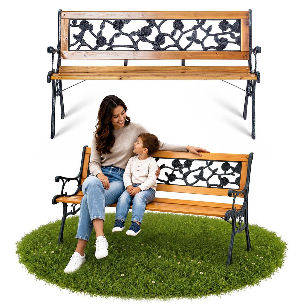 KADAX tuinstoel van hout, 127 cm, gietijzeren bank met Productafbeelding 