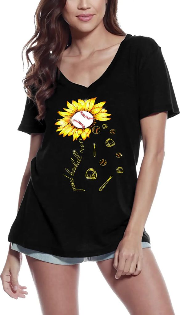 Damen Grafik T-Shirt V-Ausschnitt Stolze Baseball-Mutter Sport – Proud Baseball Mom Sport – Öko-Verantwortlich Vintage Jahrgang Kurzarm Lustig...