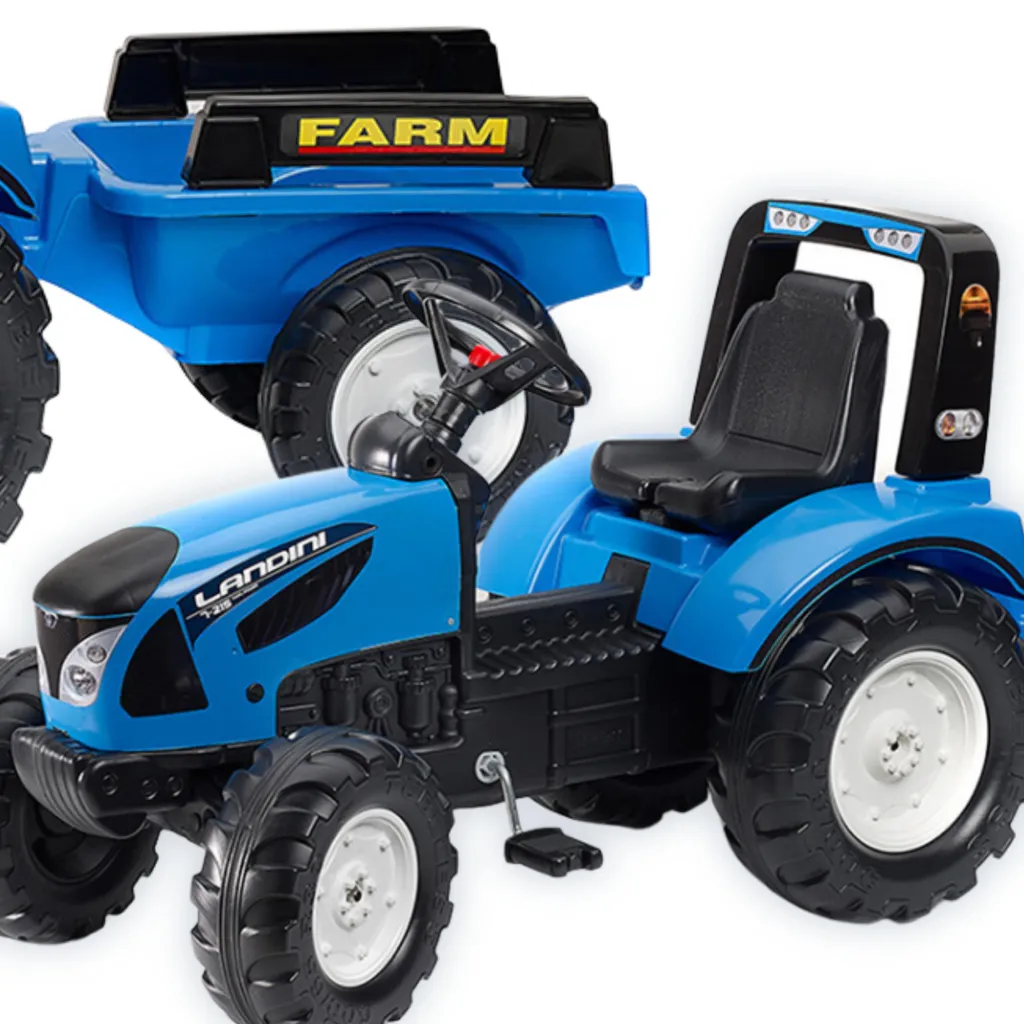 Tracteur à pédales Falk Landini bleu avec remorque pour enfant dès 3 ans