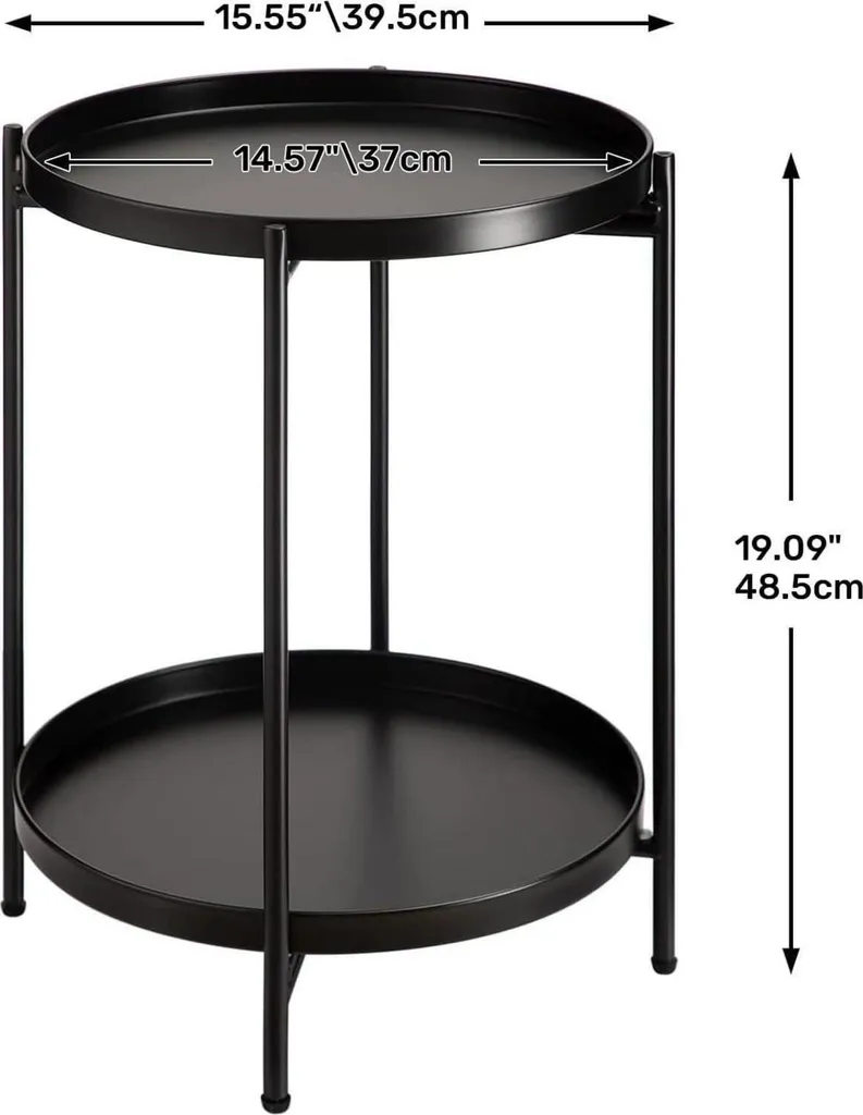 Tavolino Nero Metallo 2 Livelli - Design Minimal per Salotto e Outdoor - 3