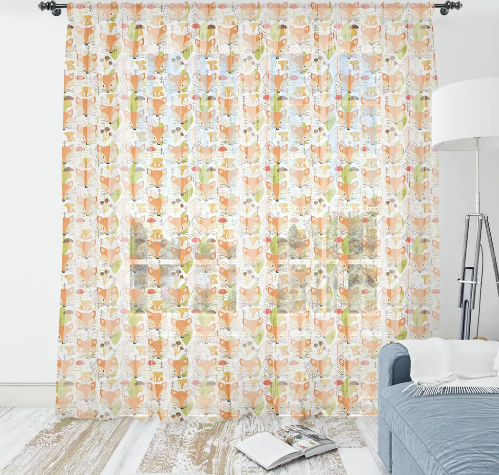 Tapisserie Renard Satin Soyeux Vert et Marigold, Design Forestier Chic