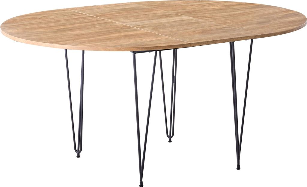 BELIANI Ausziehbarer Esstisch Braun MDF Holzoptik 120/160 x 120 cm Oval Metallbeine Schwarz Hairpin Butterfly Auszug Ausziehtisch Esszimmer Küche