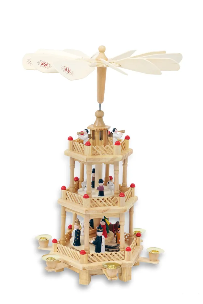 Pyramide de Noël en bois 35 cm - Carrousel 3 étages et 2 niveaux mobiles - 2