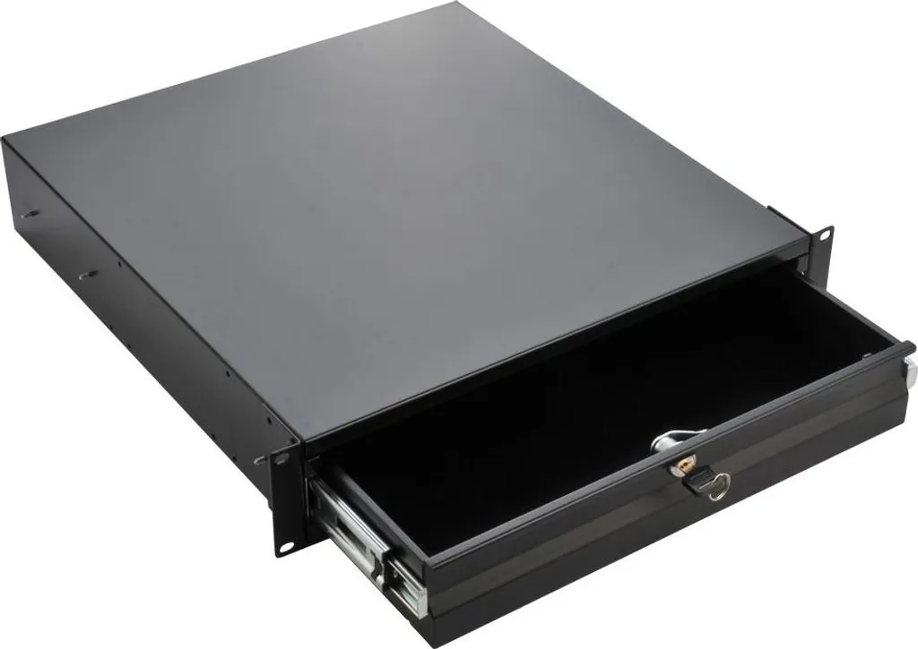 Tiroir rack 19 pouces 2U avec serrure - Coffret de rangement métal noir