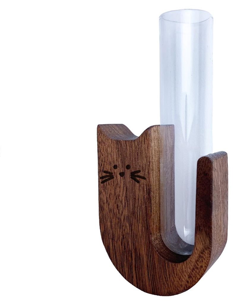 Kühlschrankmagnet in Form einer Katzenbartvase aus Holz mit Glasröhrchen, magnetischer Sammelbehälter für Haustierbartvasen, Kühlschrankzubehör