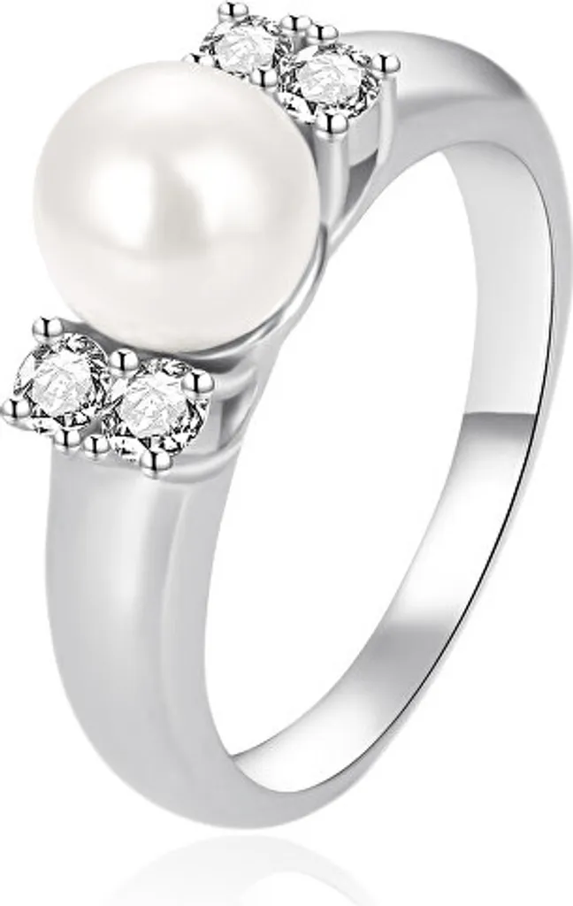 Anello in argento con zirconi e vera perla AGT-R07W - Circonferenza: 52 mm.