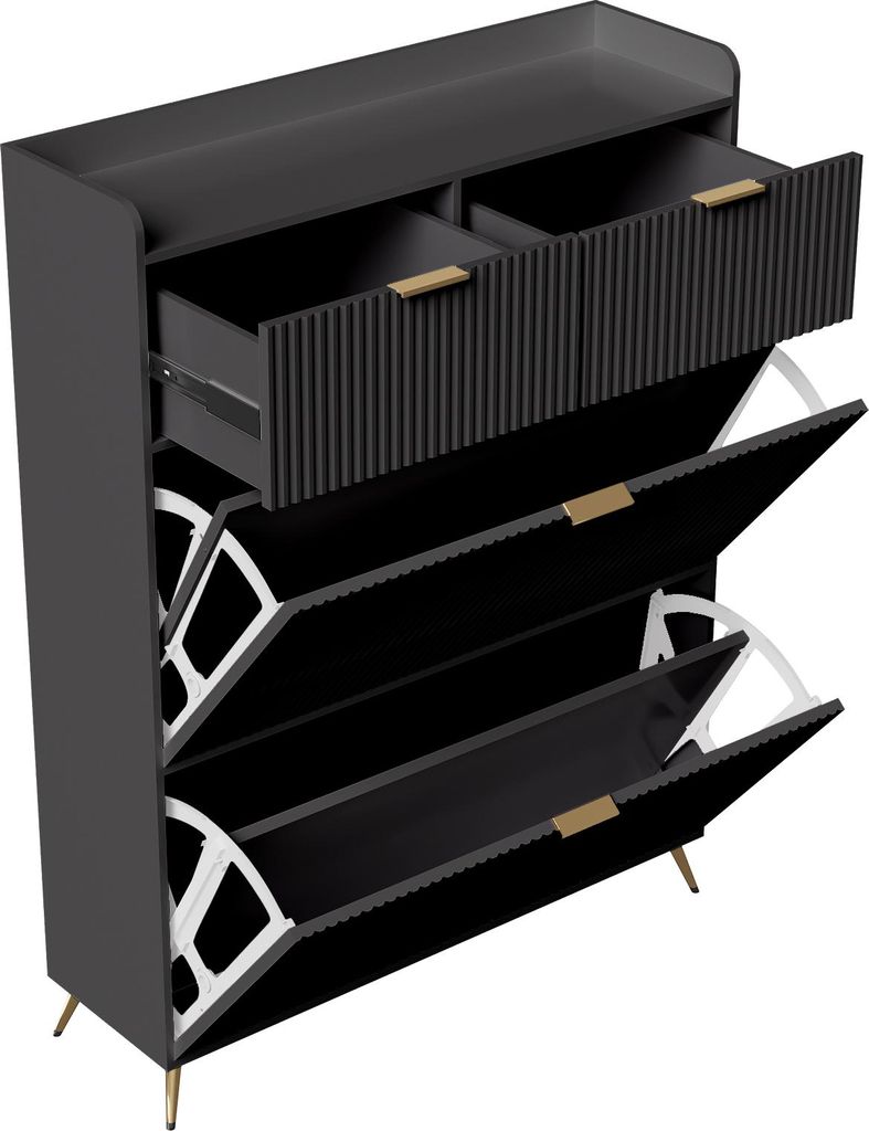 UnboxG Armoire à chaussures étroite avec 2 tiroirs, 110 x Image du produit 