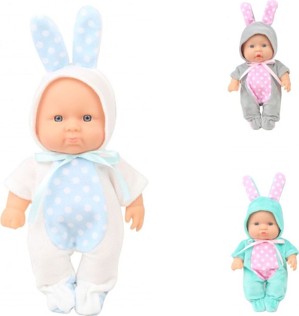Moni Kinderpuppe 20 cm Hase Spielpuppe, Hasenkostüm bewegliche Arme ab 3 Jahren weiß