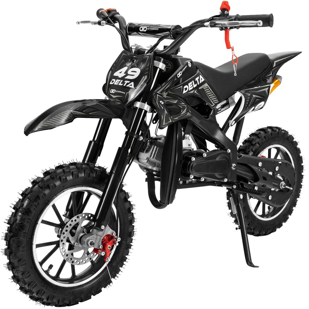 Actionbikes Motors Jugend Mini Crossbike Delta 49ccm | 2 Takt - Bis zu 40 km/h - Motorcrossbike - Pocketbike - Cross Bike - Ab 14 Jahren (Schwarz)