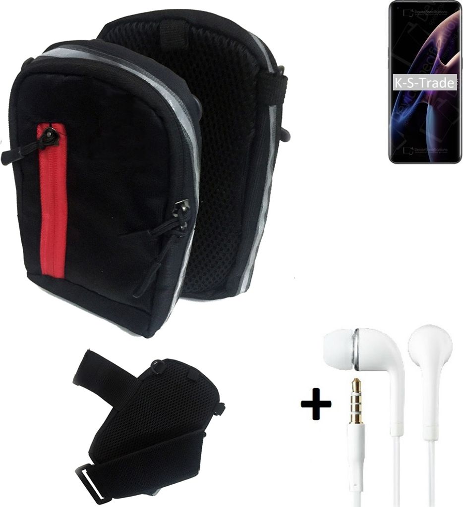 K-S-Trade Outdoor Gürteltasche Holster Umhängetasche + Kopfhörer kompatibel mit Oppo Find X3 Pro Photographer Edition schwarz Handy Tasche Case