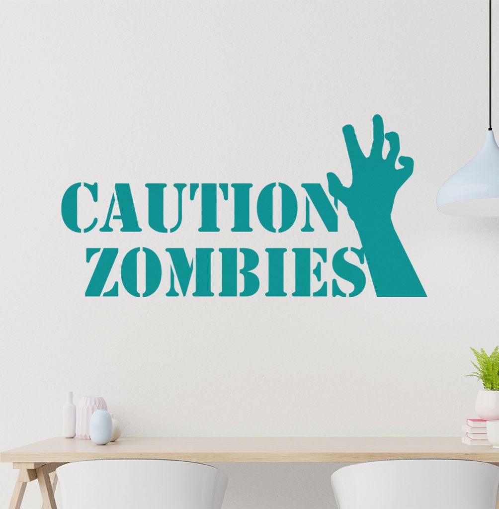 Caution Zombies Wandtattoo in 6 Größen - Wandaufkleber Wall Sticker - Dekoration, Küche, Wohnzimmer, Schlafzimmer, Badezimmer