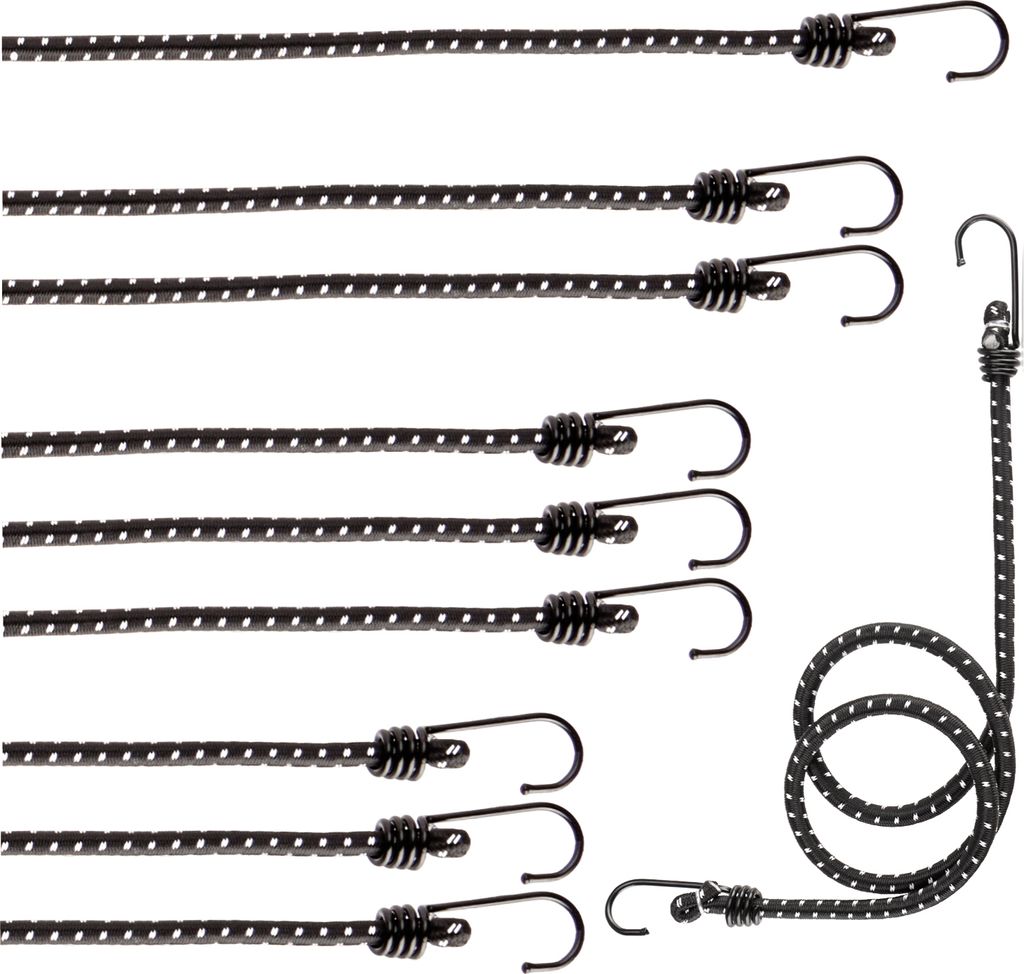 com-four 10-teiliges Set Gummispanner mit reflektierenden Streifen - Gepäckspanner in vier Größen - Expander mit Haken - Spanngummi zur Ladung...
