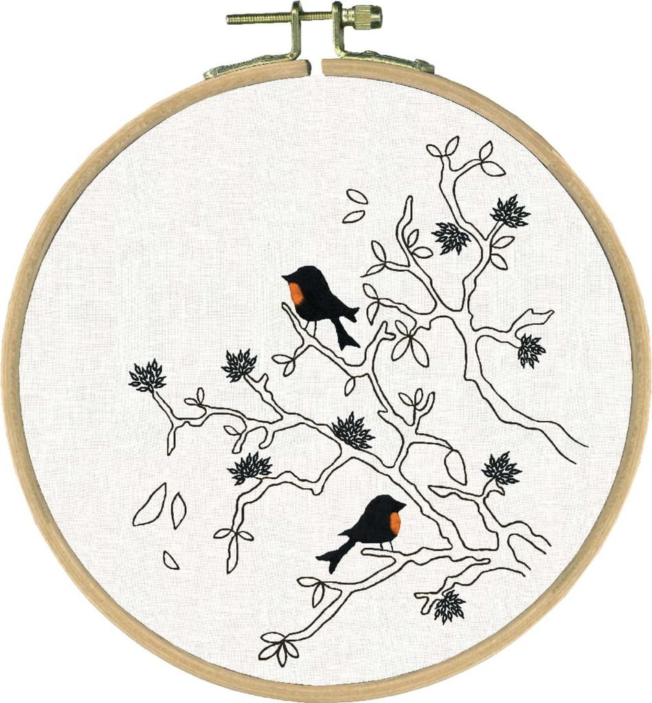 Le Bonheur des Dames Freestyle Stickpackung "Vögel", Bild gedruckt, diam. 15cm