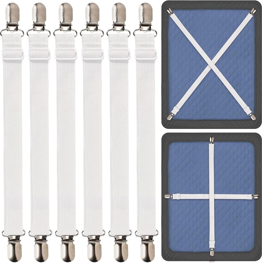 6 Stück Bettlakenspanner Verstellbar,Längere Lakenspanner für Faltenfreie Bettlaken Elastische Betttuch Spanner mit Metallclip für Bettlaken Ma...