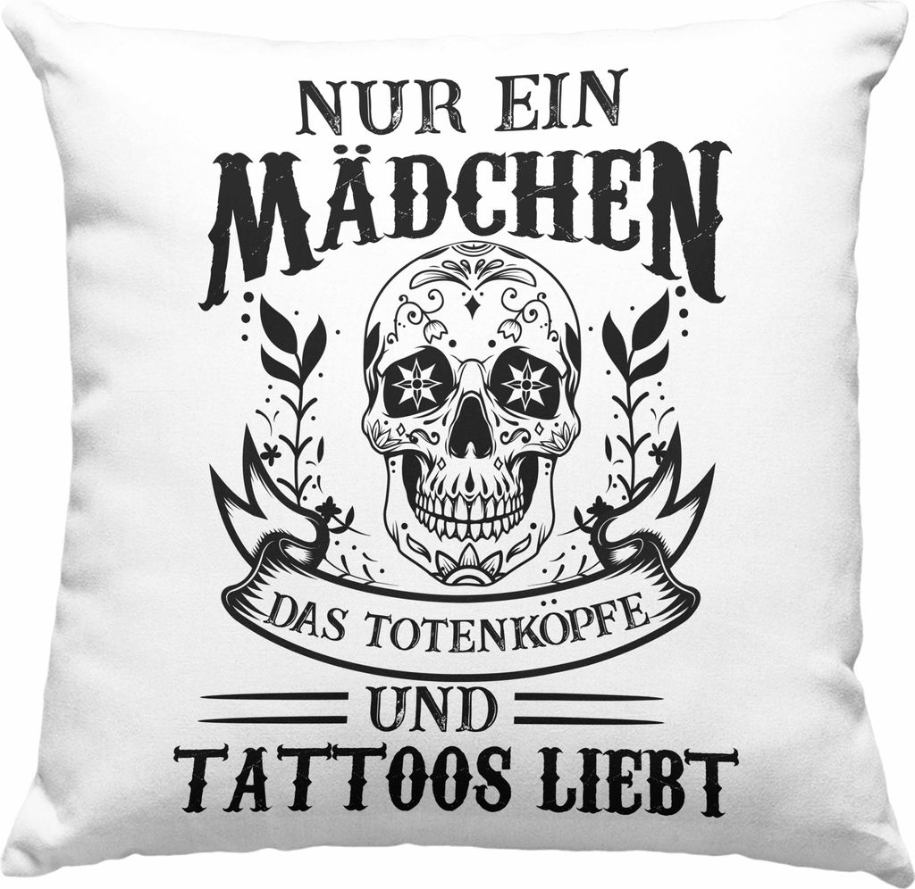 Trendation - Tattoos Frauen Deko-Kissen mit Füllung 40x40 Tätowiererin Geschenk Deko-Kissen mit Füllung 40x40 Tattoo Totenkopf Deko-Kissen mit F...