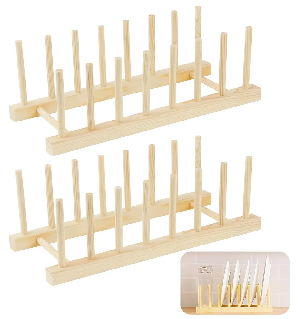Égouttoir à vaisselle en bois de bambou naturel - Support 2 pièces