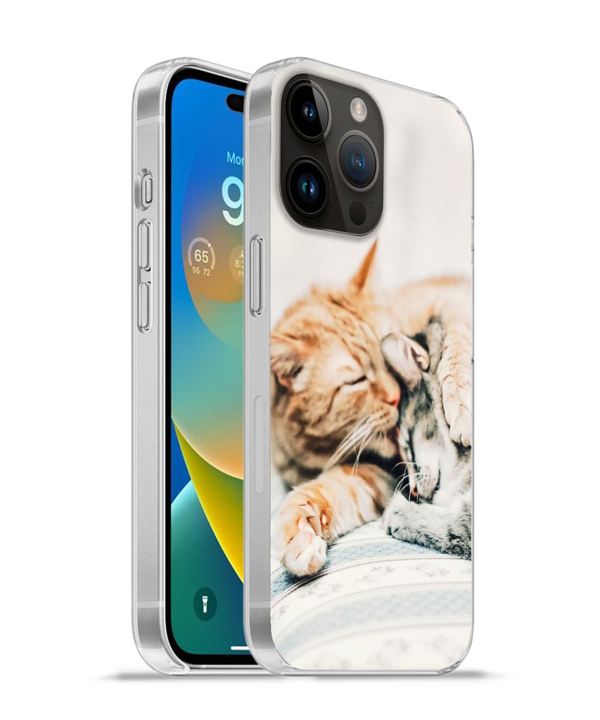 MuchoWow Handyhülle Schutzhülle Hülle für Apple iPhone 14 Pro Max Katzen - Sofa - Wohnzimmer Silikon Softcase Handy Hülle - Hardcover