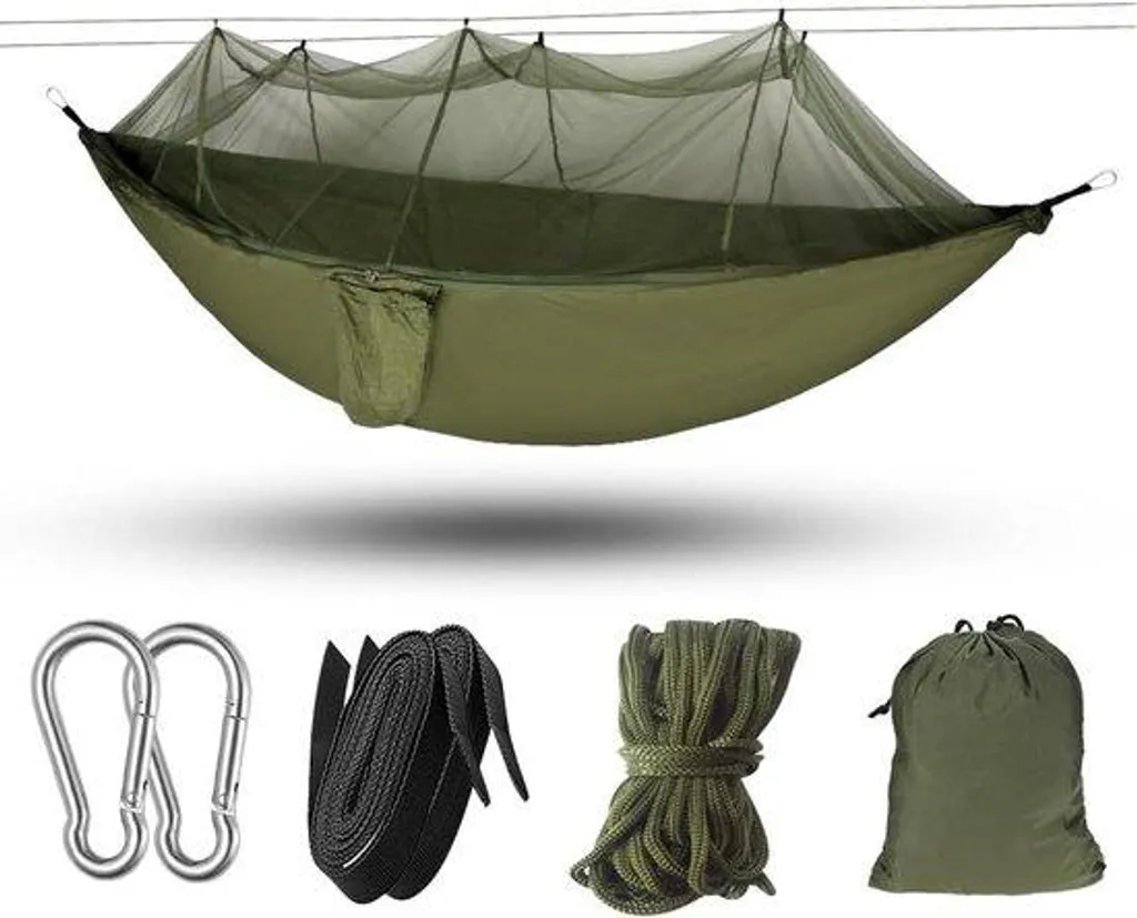 Hamac de survie robuste 260x140 cm, moustiquaire et toile parachute pro