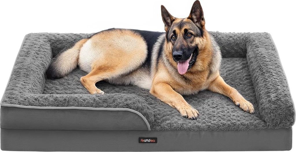 Großes wasserdichtes orthopädisches Hundebett - abnehmbarer Plüschbezug - 122 x 89 x 18 cm - leigrau