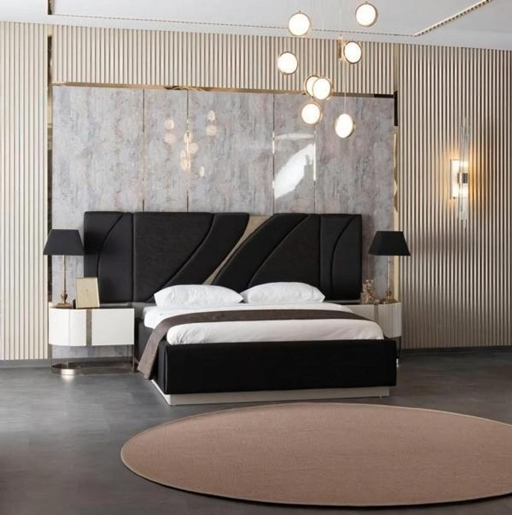 Schlafzimmer Set Bett 2x Nachttische Verspiegelt Doppelbett Polsterbett