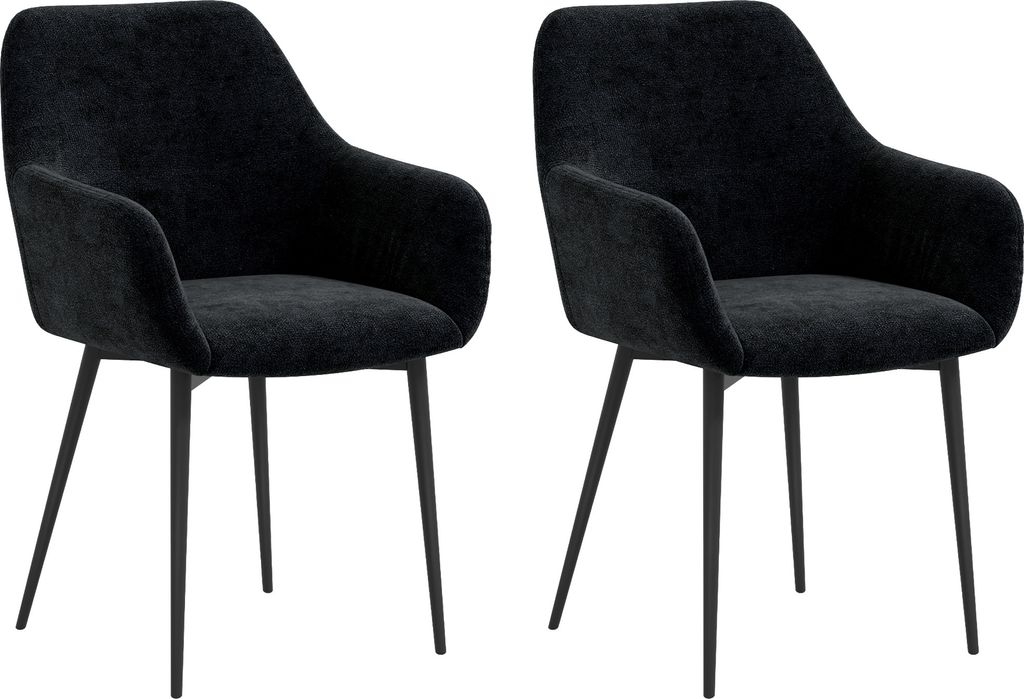 HOMCOM Esszimmerstühle, gepolstert, nordischer Stil, Küchenstühle aus Stoff mit Armlehnen und Stahlbeinen, 54 x 57 x 80 cm, Schwarz, 2er-Set