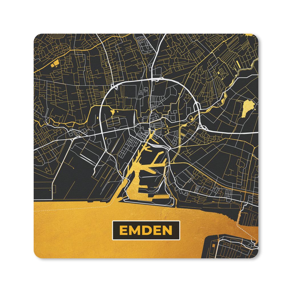 MuchoWow Mauspad Mousepad Schwarz und Gold - Stadtplan - Emden - Deutschland - Karte 30x30 cm - Mousepads - Maus Mat - Pad - Mausunterlage - Gaming
