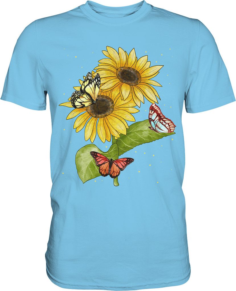 Sonnenblumen Schmetterlinge T-Shirt – Sky Blue / M Produktbild 