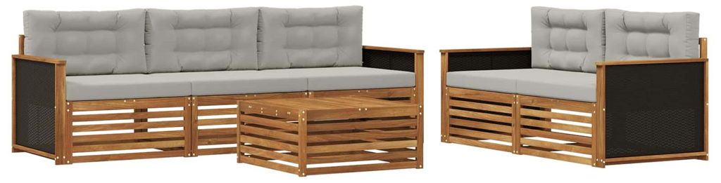vidaXL Outdoor-Sofagarnitur 6 pcs Natürlich und Hellgrau