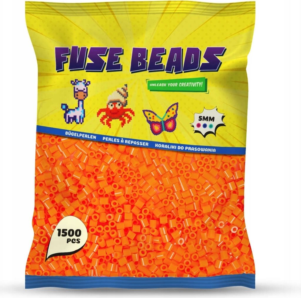 Benny Beads Bügelperlen 1500 Stück, Midi-Größe 5mm, Kreatives Bastelzubehör DIY Fuse Beads (Orange)