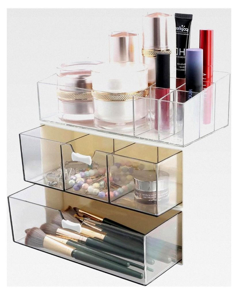 3 Stück Kosmetik Organizer für Schubladen, Badezimmer, Schminktisch, Transparent, Make-up Organizer für Waschtisch, Badezimmer, Schlafzimmer, Sc...