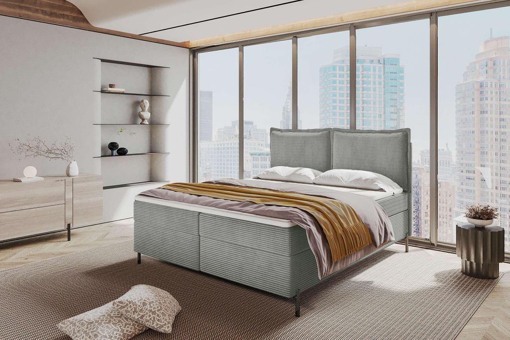 99rooms Vero Boxspringbett Cordstoff POSO Hellgrau 160x200 cm