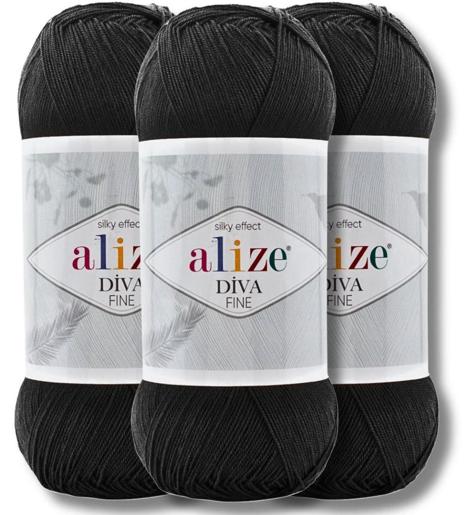 Alize 3x 100g Diva Fine Wolle, Uni, Häkeln, Stricken (60) Produktbild 