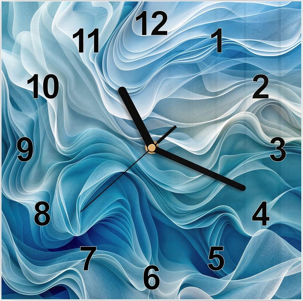 Wanduhr aus Glas mit Motiv Wellenfließend- 30 x 30 cm - inkl. Aufhängesystem