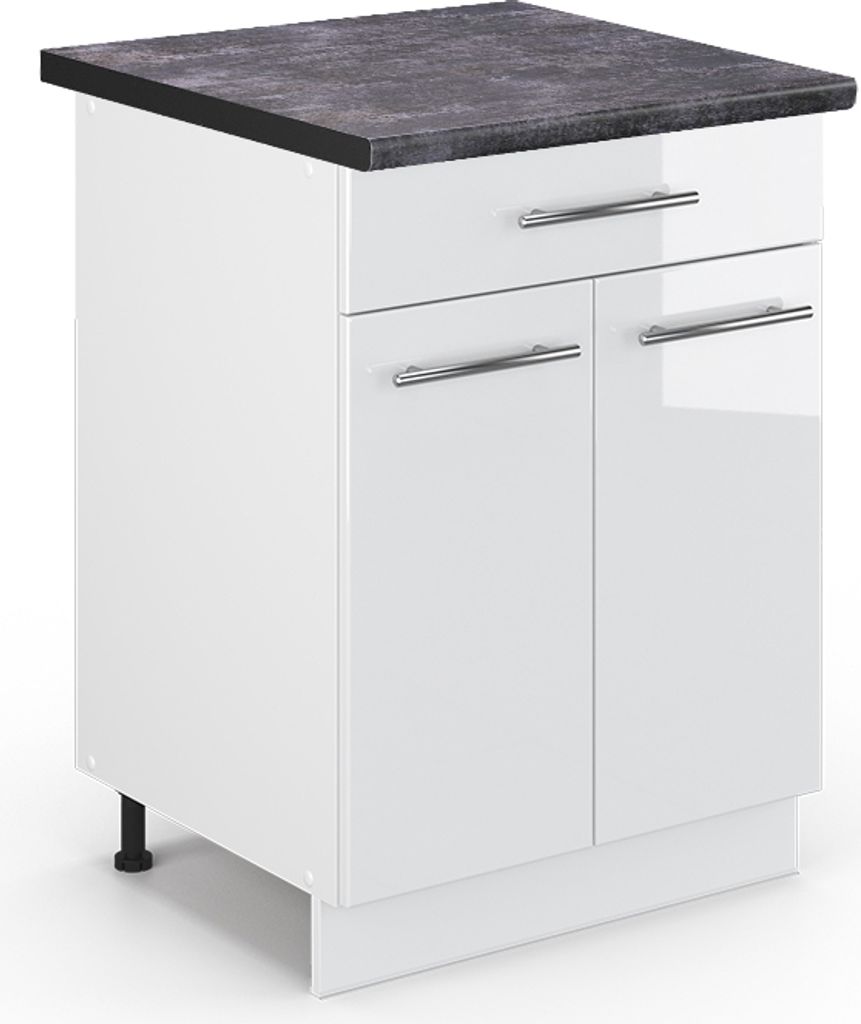 Küchenunterschrank Vicco Fame-Line Weiß Hochglanz 60 cm mit Produktbild 