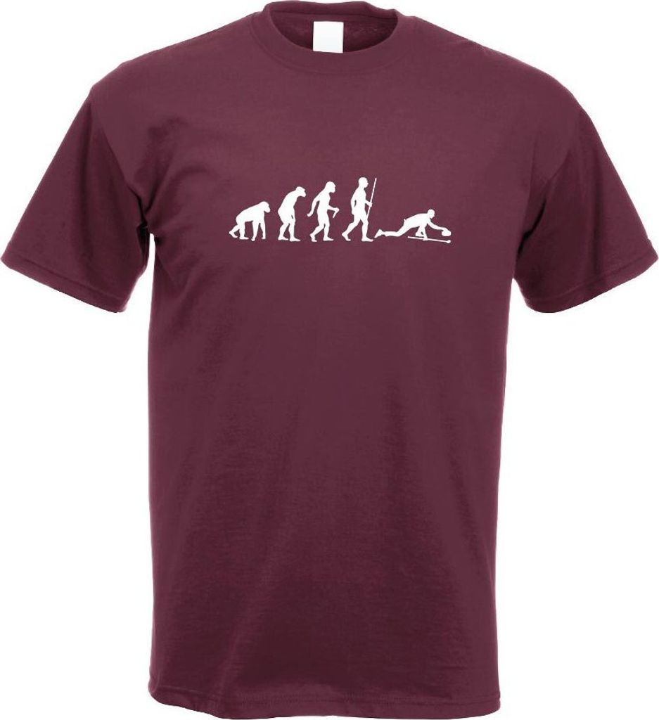 Kiwistar - T-Shirt - Burgund - Curling Spieler Evolution Motiv Bedruckt Funshirt Design Print - mit Motiv Bedruckt - Funshirt Design - Sport - Frei...