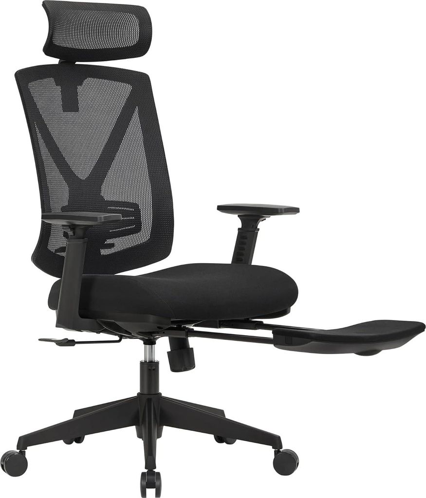 Songmics Bürostuhl Ergonomisch ausziehbare Fussstütze Verstellbar Belastbar Schwarz