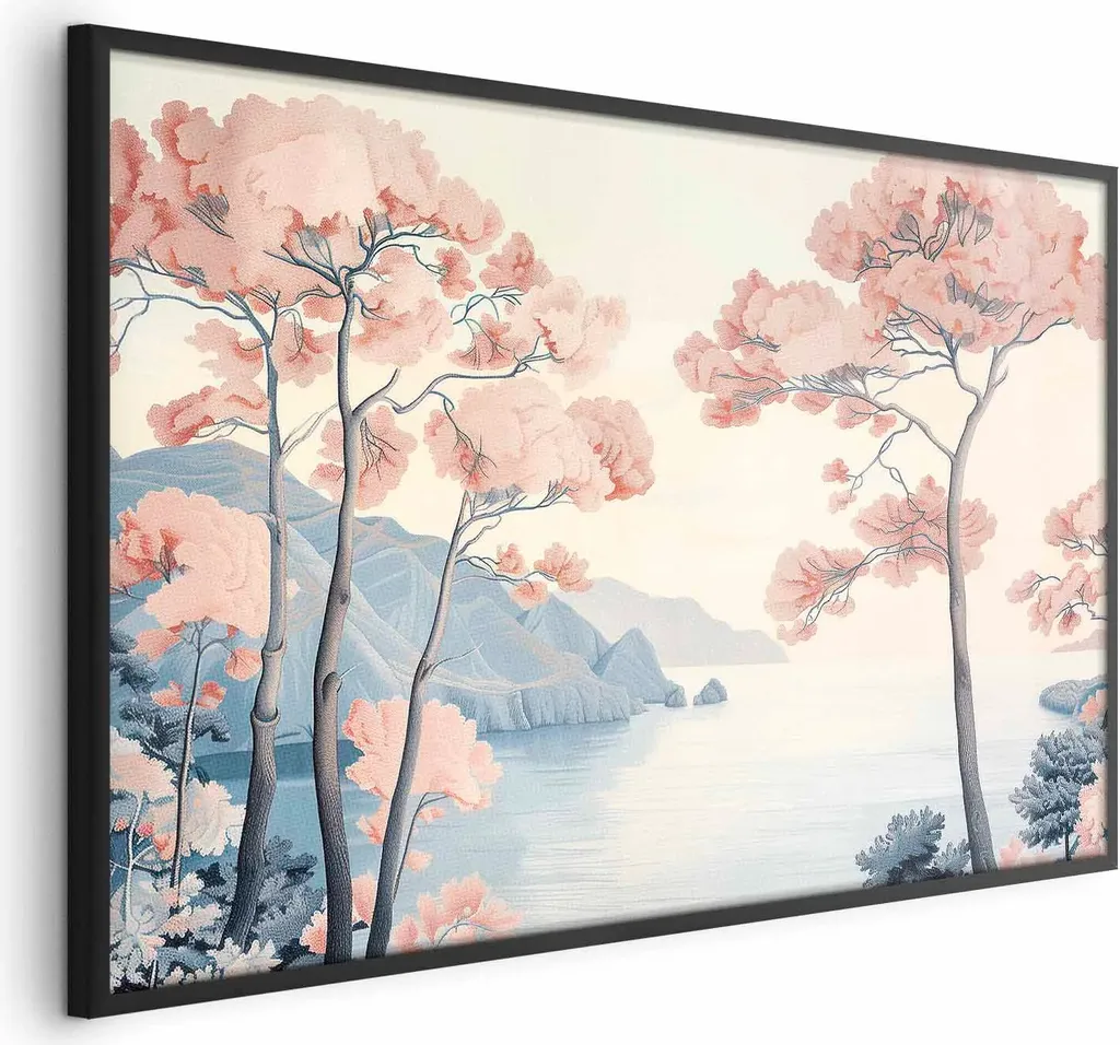 Wall Art Oceano e Alberi 60x40 - Cornice Nera Senza Margini