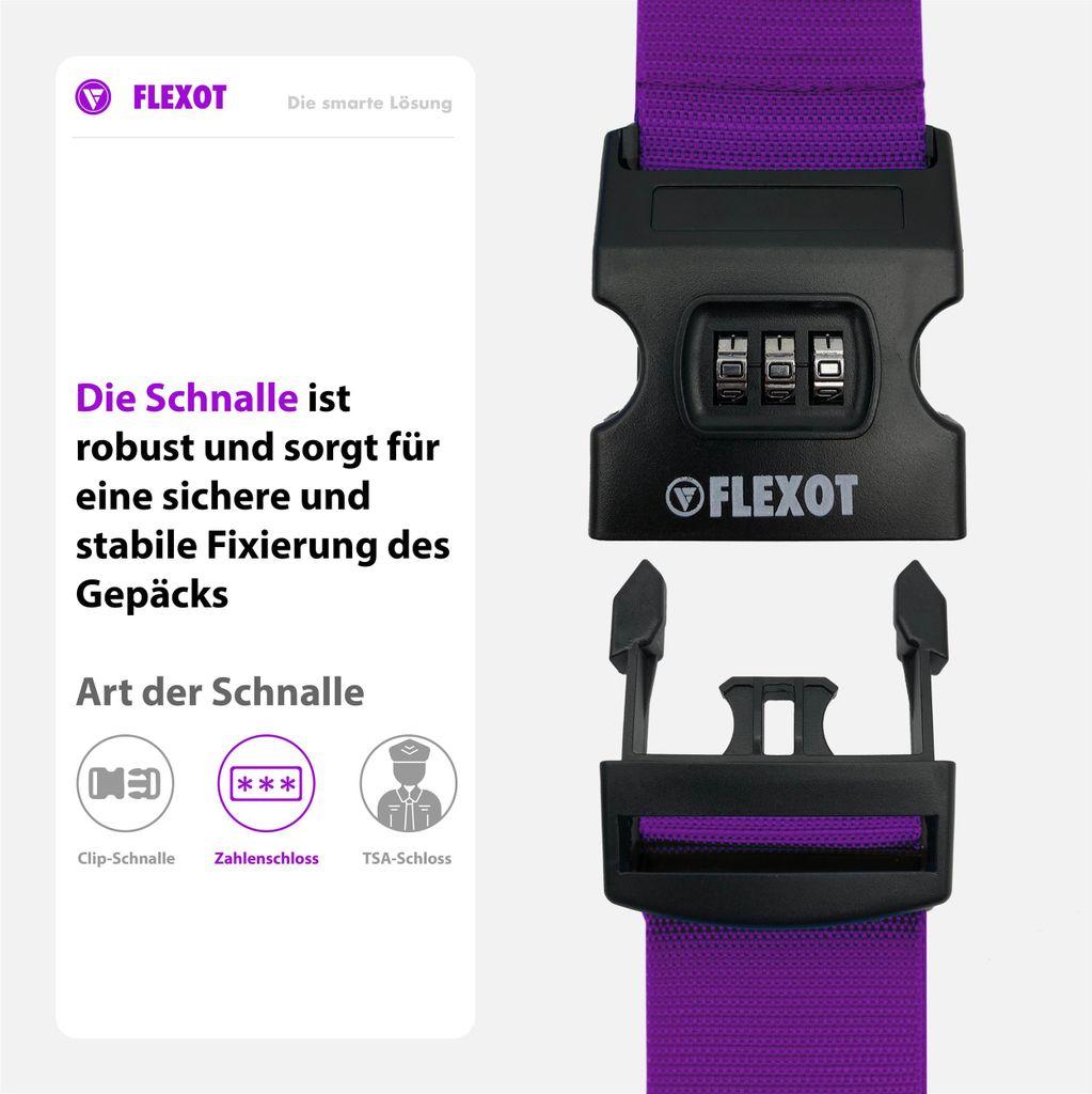 Flexot® Koffergurt mit Zahlenschloss - Kofferband, Bänder Produktbild 