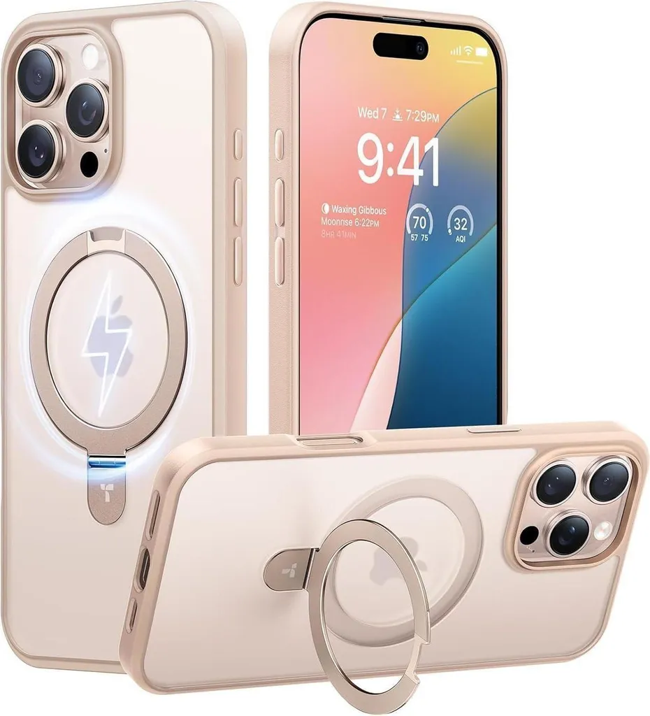 TORRAS Ostand iPhone 16 Pro Custodia MagSafe Protezione militare Oro Rosa