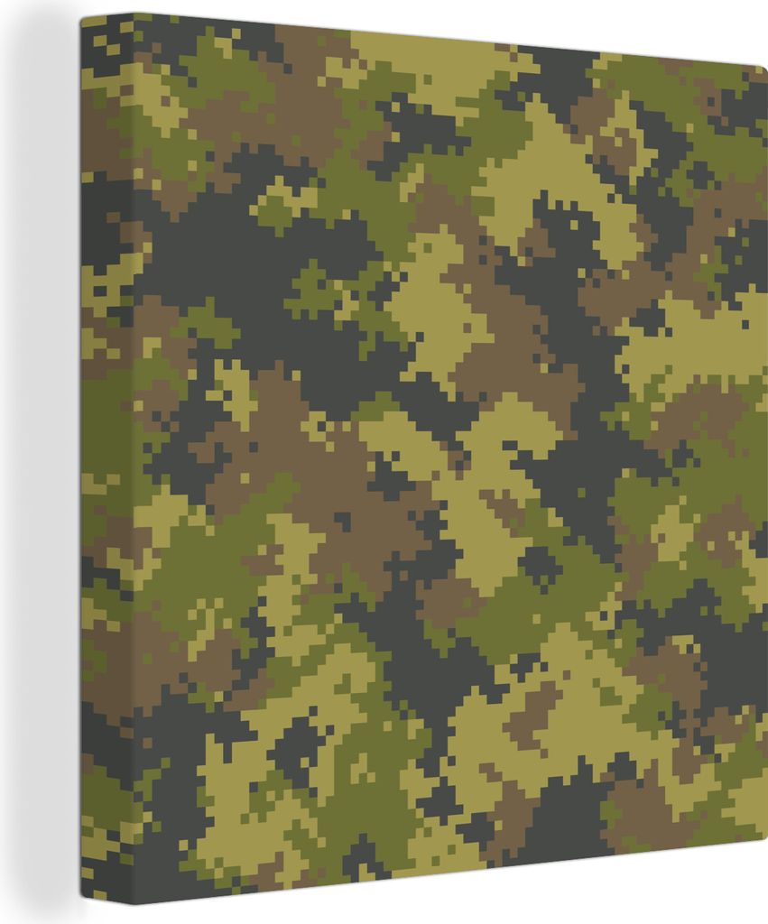 MuchoWow - Leinwandbilder - Illustriertes Tarnmuster von Pixeln, Wandbild, Wanddeko Bilder Wohnzimmer, 20x20 cm