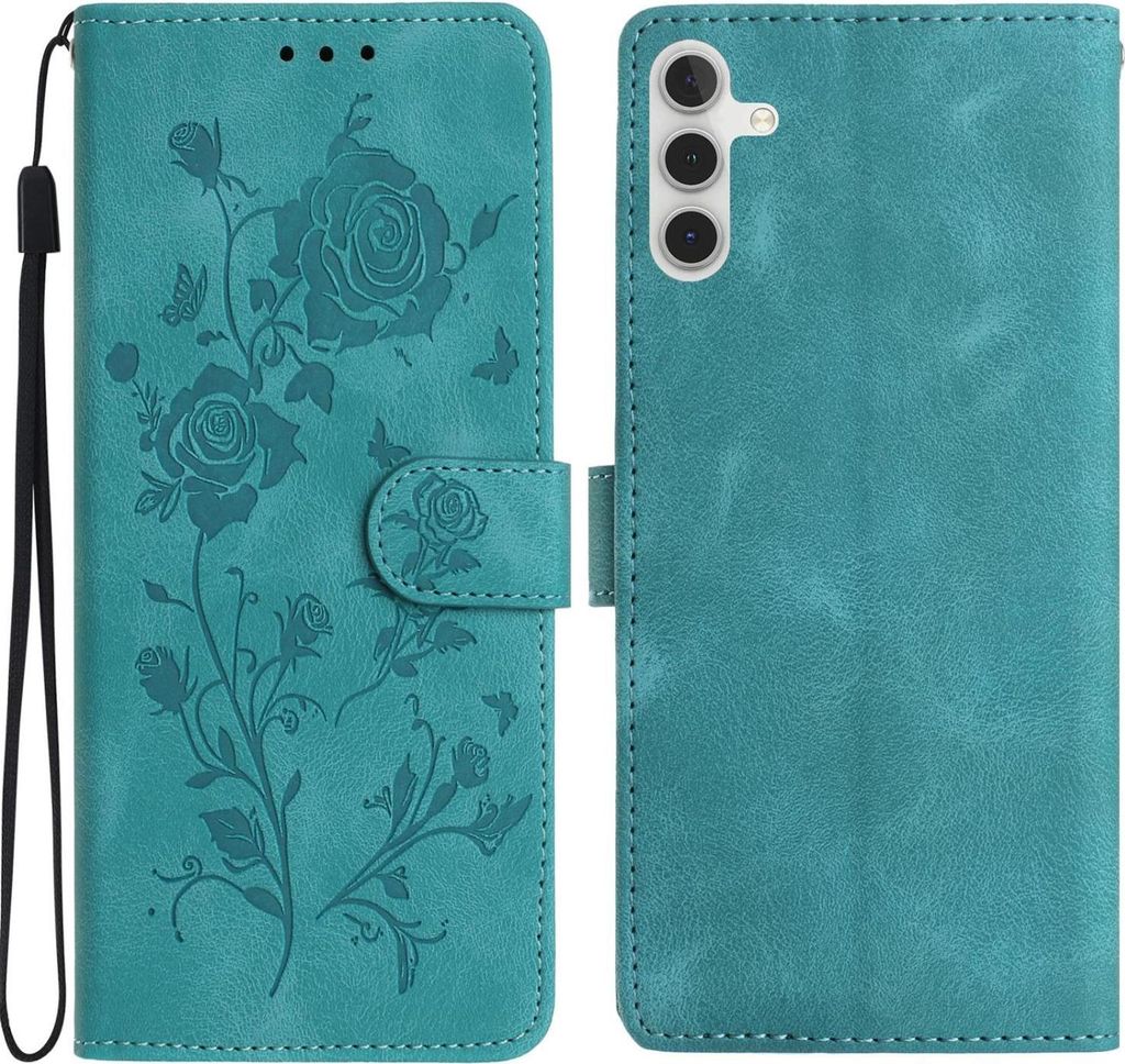 Mobigear Flowers Samsung Galaxy A17 Hülle Klapphülle Geldbörse - Grün