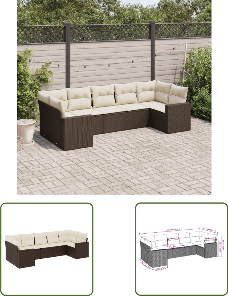 The Living Store 7-tlg. Garten-Sofagarnitur mit Kissen Braun Poly Rattan