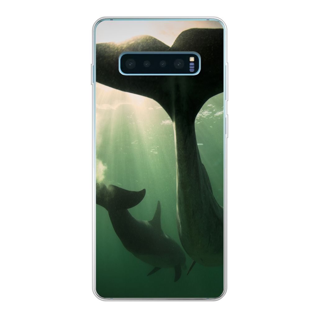 MuchoWow Handyhülle Schutzhülle Hülle für Samsung Galaxy S10 Plus Delfin - Wasser - Blau Silikon Softcase Handy Hülle - Schutzhülle