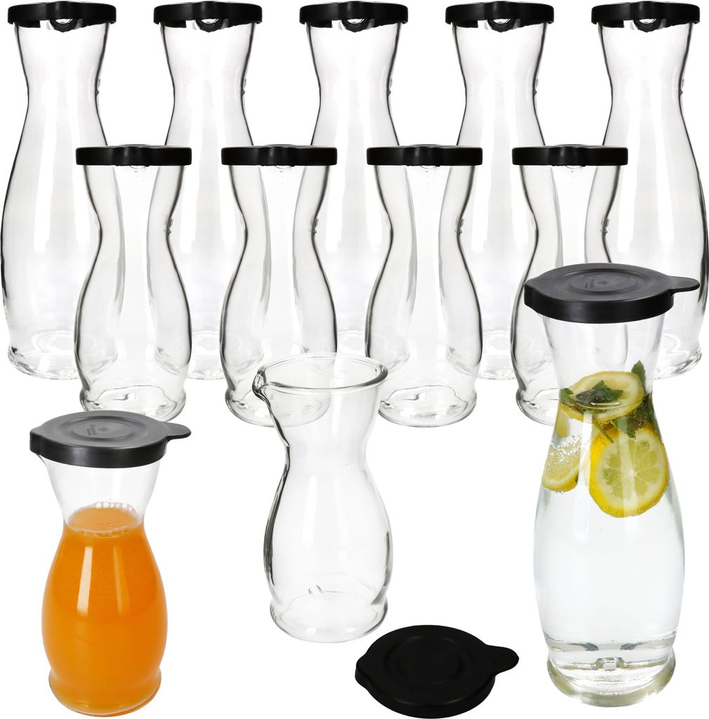 12x MIA MISURA Wein-Karaffe mit Deckel schwarz 0,5L & 1L geeicht Glas-Krug Saft