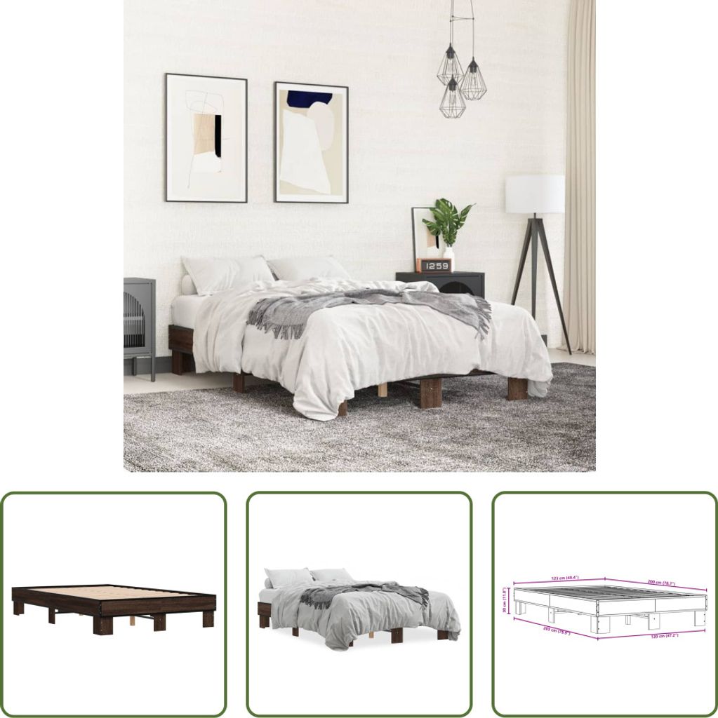 The Living Store Bettgestell Braun Eichen-Optik 120x200 cm Holzwerkstoff Metall