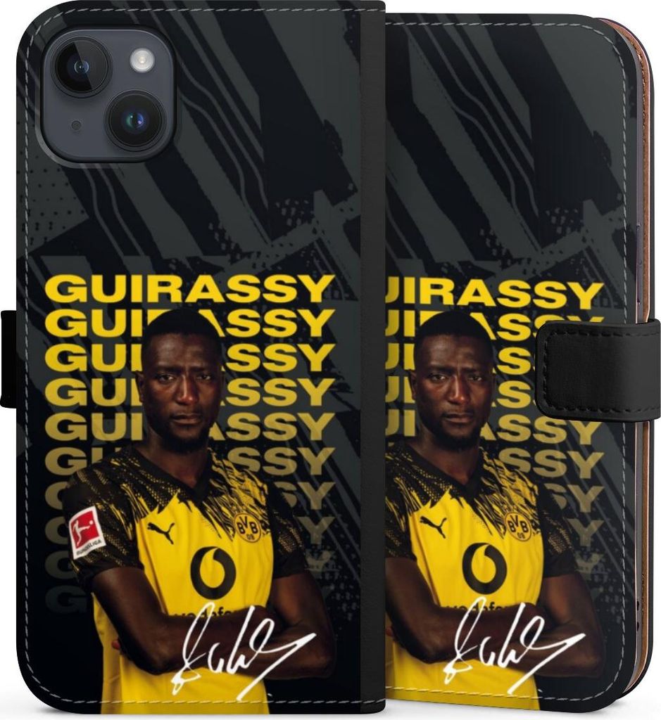 DeinDesign Klapphülle für Apple iPhone 14 Plus Handytasche Lederhülle Tasche BVB Borussia Dortmund Serhou Guirassy
