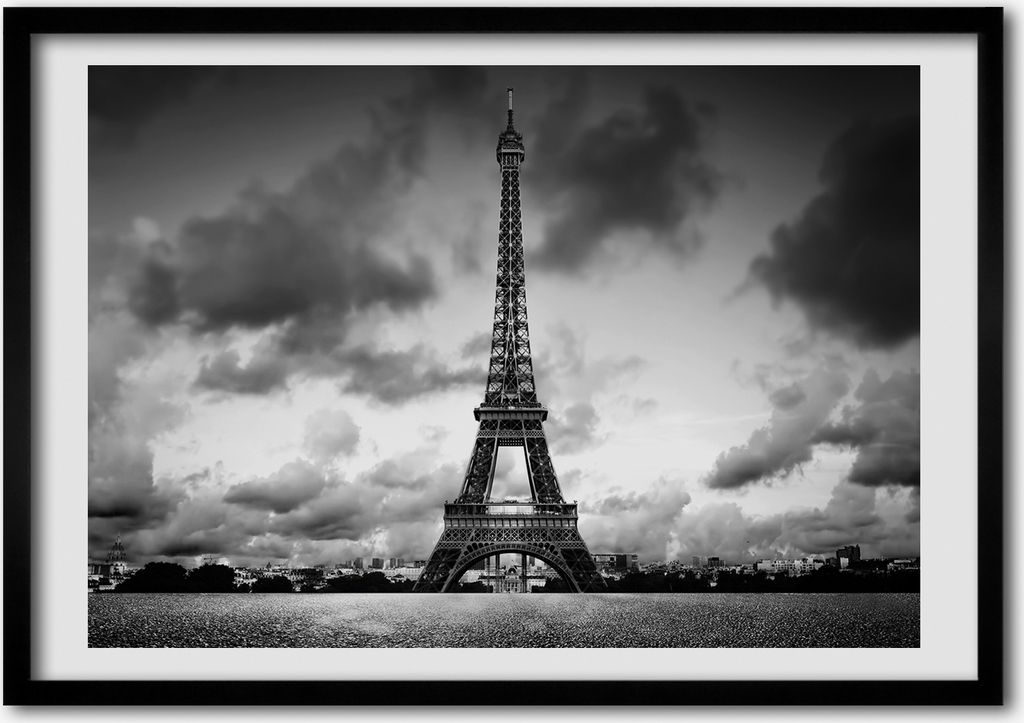 Bild - Bilder - Bilderrahmen - 70 cm x 50 cm - MDF-Rahmen, Wandkunst Eiffelturm in Paris