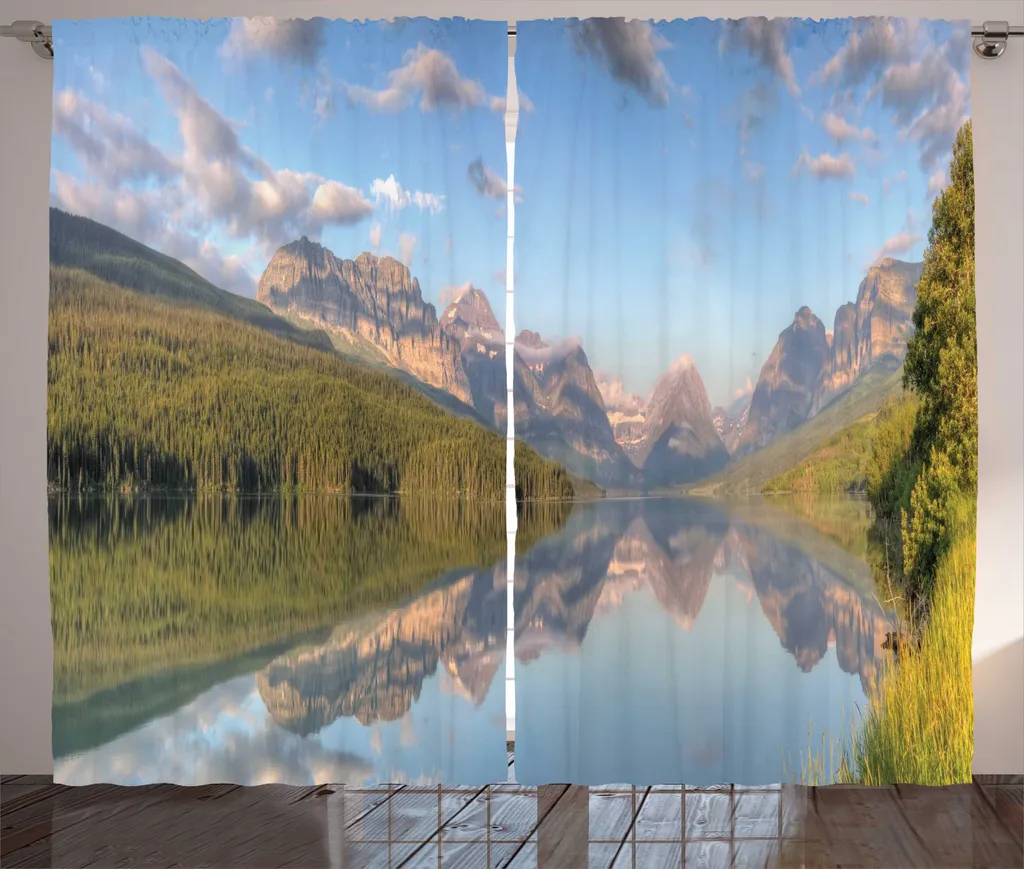 Rideau de chambre rustique à motif lacustre et montagne 280 x 225 cm